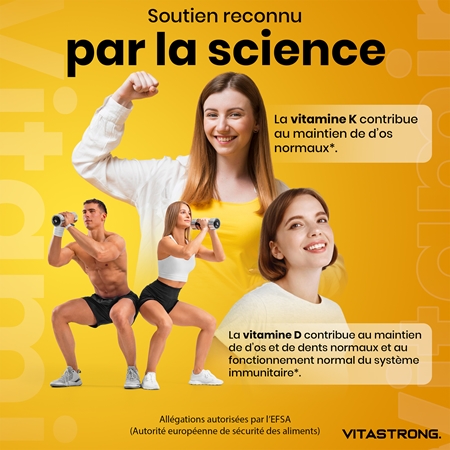 VITASTRONG Vitamin D3 + K2 pastilles pour la bonne santé du système immunitaire, des os et des dents et le bon fonctionnement des muscles