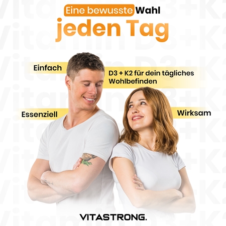 VITASTRONG Vitamin D3 + K2 Tabletten für eine normale Funktion des Immunsystems, gesunde Knochen und Zähne und gute Muskelaktivität