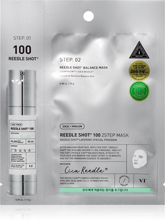 VT Cosmetic Reedle Shot 100 2-Step Mask intensyvaus poveikio atkuriamoji kaukė dviejų fazių odos gydymui