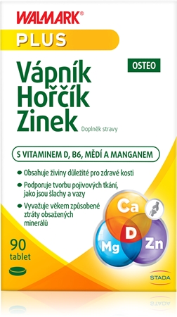 Walmark Vápnik-Horčík-Zinok Osteo tablety pre normálnu funkciu imunitného systému, stav kostí, zubov a činnosť svalov