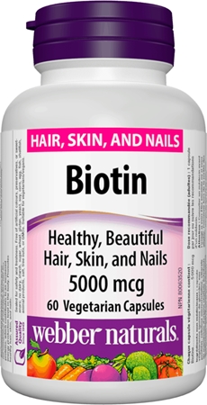 Webber Naturals Biotin 5000 mcg Kapseln für schöne Haare, Haut und Nägel