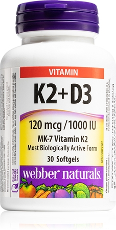 Webber Naturals K2 + D3 120 mcg/1000 IU podpora normálního stavu kostí a zubů