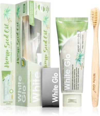 White Glo Hemp Seed Oil whitening toothpaste with brush
