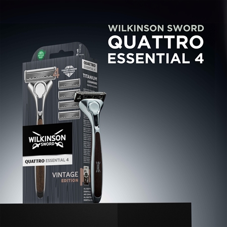 Wilkinson Sword Quattro Essential 4 Titanium Vintage Razor + Replacement Heads 5 pcs