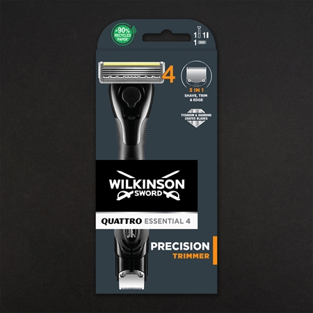 Wilkinson Sword Quattro Essential 4 Titanium Precision Skuveklis + papildu asmeņi, 1 gab.