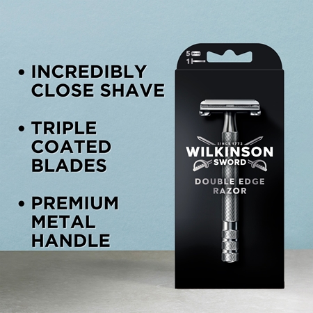 Wilkinson Sword Barber's Style Double Edge brivnik + nadomestne britvice 5 kos