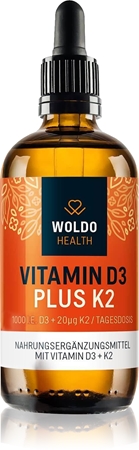 WoldoHealth® Vitamin D3 + K2 Tropfen für eine normale Funktion des Immunsystems, gesunde Knochen und Zähne und gute Muskelaktivität