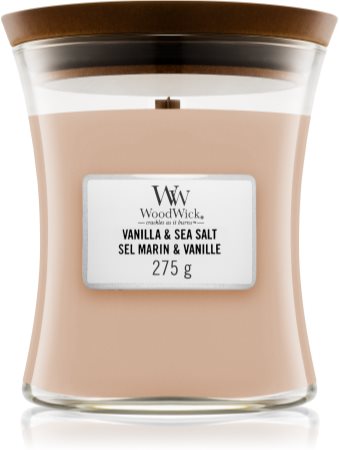 Woodwick Vanilla & Sea Salt świeczka zapachowa  z drewnianym knotem
