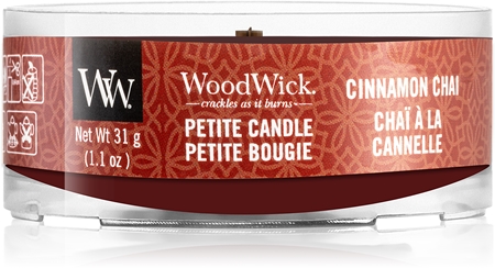 Woodwick Cinnamon Chai candela votiva con stoppino in legno