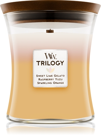 Woodwick Trilogy Summer Sweets αρωματικό κερί με ξύλινο φιτίλι