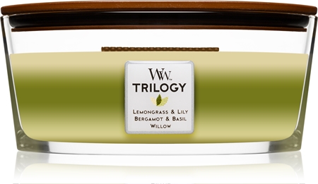 Woodwick Trilogy Garden Oasis αρωματικό κερί με ξύλινο φιτίλι (hearthwick)