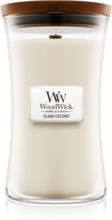 Woodwick Island Coconut aromatizēta svece ar koka dakti
