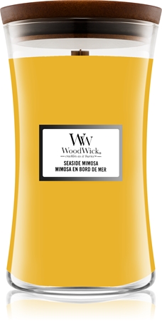 Woodwick Seaside Mimosa lõhnaküünal puidust taht