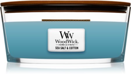 Woodwick Sea Salt & Cotton vonná svíčka s dřevěným knotem (hearthwick)