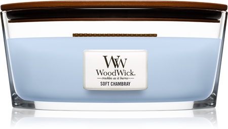 Woodwick Soft Chambray lumânare parfumată cu fitil din lemn (hearthwick)