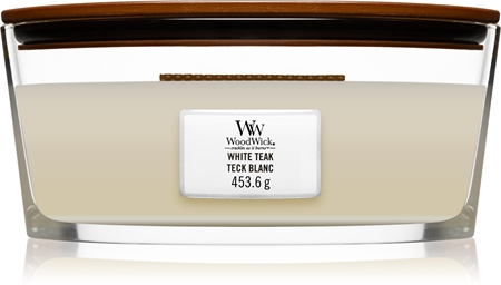 Woodwick White Teak vonná sviečka s dreveným knotom (hearthwick)