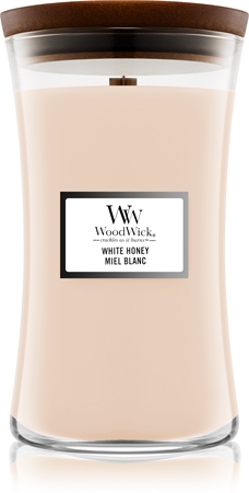 Woodwick White Honey Duftkerze mit Holzdocht