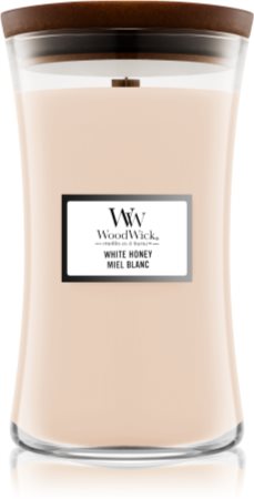 Woodwick White Honey Miel Blanc candela profumata con stoppino in