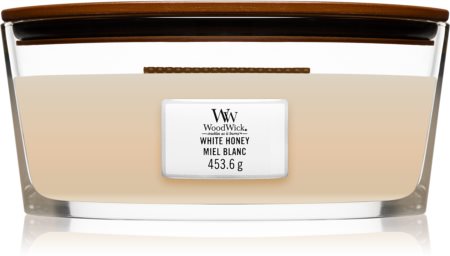 Woodwick White Honey vonná svíčka s dřevěným knotem (hearthwick)