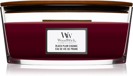 Woodwick Black Plum candela profumata con stoppino in legno (hearthwick)