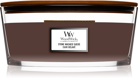 Woodwick Stone Washed Suede mirisna svijeća s drvenim fitiljem (hearthwick)