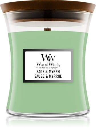 Woodwick Sage & Myrrh vela perfumada com pavio de madeira