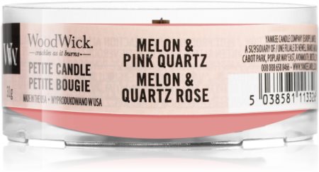 Woodwick Melon & Pink Quarz viaszos gyertya fa kanóccal