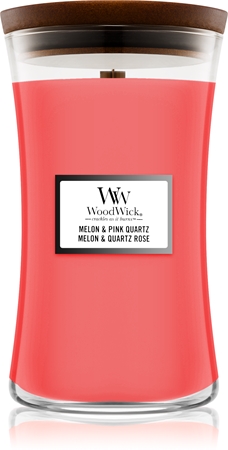 Woodwick Melon & Pink Quarz aromatizēta svece ar koka dakti