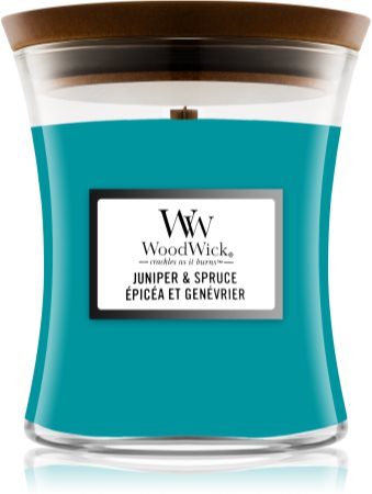Woodwick Juniper & Spruce świeczka zapachowa z drewnianym knotem