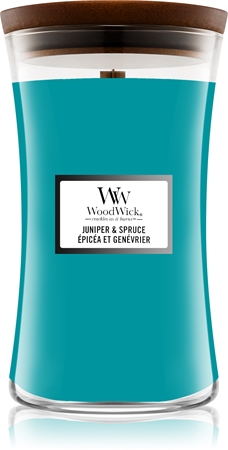 Woodwick Juniper & Spruce świeczka zapachowa z drewnianym knotem