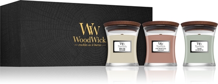 Woodwick Fireside & White Teak & Stone Wash Suede Presentförpackning trä wick (gift box)