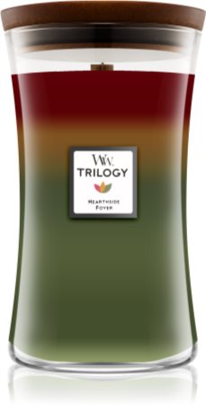 Woodwick Trilogy Hearthside aromatizēta svece ar koka dakti