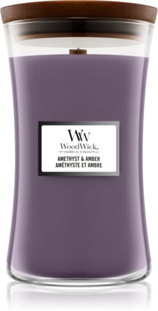 Woodwick Amethyst & Amber mirisna svijeća s drvenim fitiljem