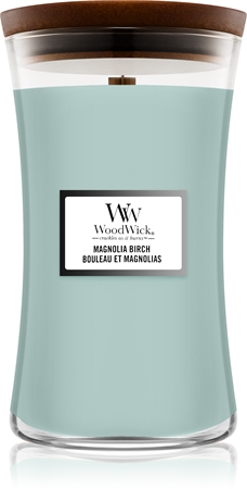 Woodwick Magnolia Birch vela perfumada com pavio de madeira