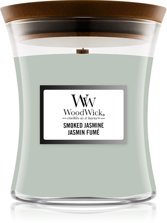 Woodwick Smoked Jasmine geurkaars met een houten lont