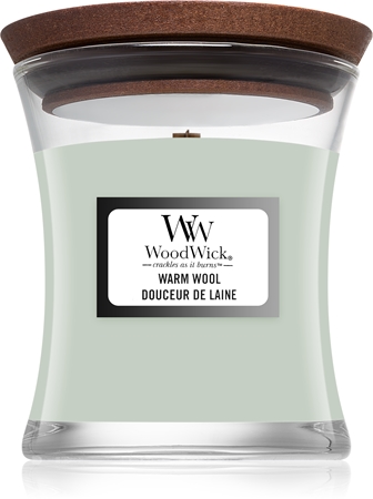 Woodwick Warm Wool kvapioji žvakė medinė dagtis