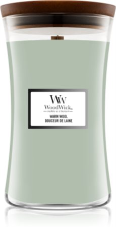 Woodwick Warm Wool mirisna svijeća s drvenim fitiljem