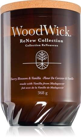 Woodwick Renew Cherry Blossom & Vanilla vonná svíčka s dřevěným knotem