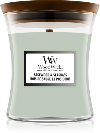 Woodwick Sagewood & Seagrass aromatizēta svece ar koka dakti