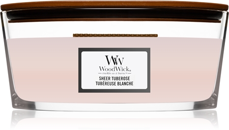 Woodwick Sheer Tuberose vonná sviečka s dreveným knotom (hearthwick)