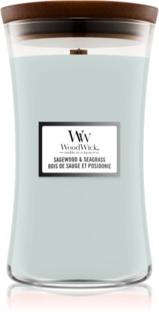 Woodwick Sagewood & Seagrass candela profumata con stoppino in legno