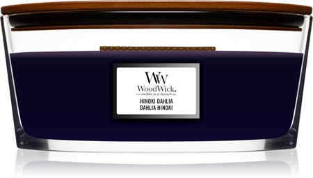 Woodwick Hinoki Dahlia candela profumata con stoppino in legno (hearthwick)