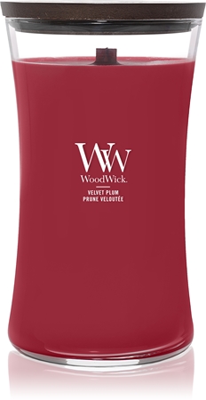 Woodwick Velvet Plum Duftkerze mit Holzdocht