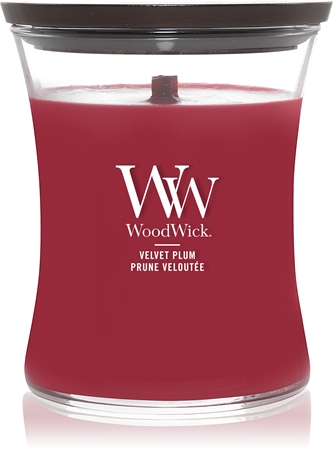 Woodwick Velvet Plum Duftkerze mit Holzdocht