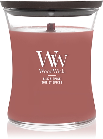 Woodwick Silk & Spice świeczka zapachowa z drewnianym knotem