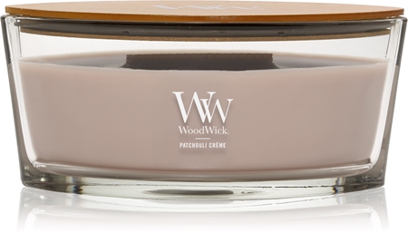 Woodwick Opulent Wood Patchouli Creme bougie parfumée avec mèche en bois