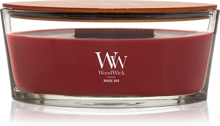 Woodwick Opulent Wood Rouge Oud scented candle with wooden wick