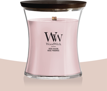 Woodwick Rose Blush Duftkerze mit Holzdocht
