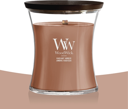 Woodwick Radiant Amber vela perfumada com pavio de madeira