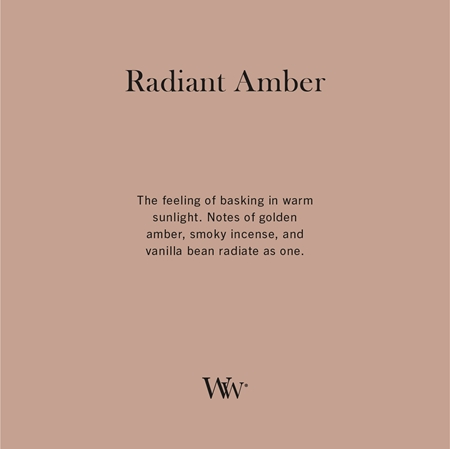 Woodwick Radiant Amber vela perfumada com pavio de madeira